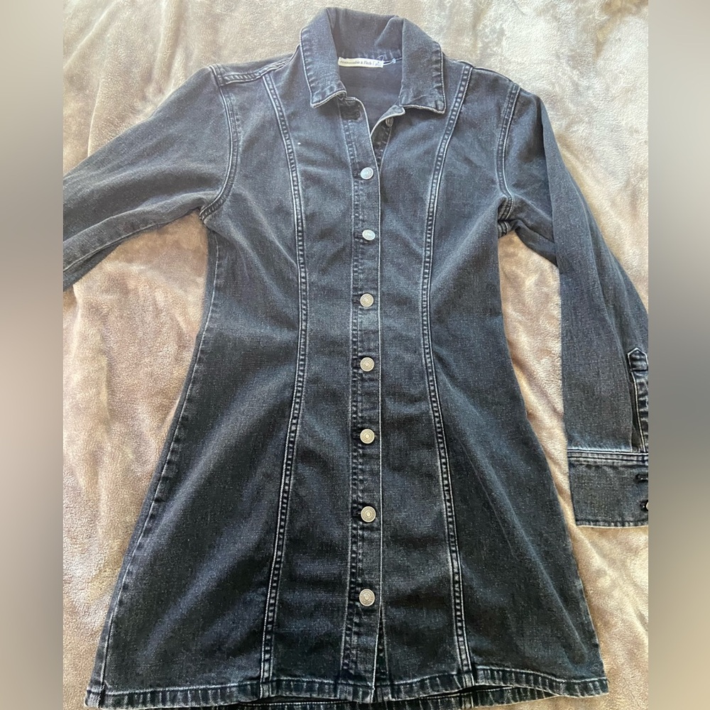 Abercrombie & Fitch Black Long Sleeve Notched Collar Shirt Dress